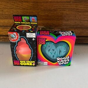 NeeDoh Nice Cream Cone & Peace Heart Squishies - Pink, Orange, Teal